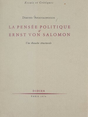 cover image of La pensée politique d'Ernst von Salomon